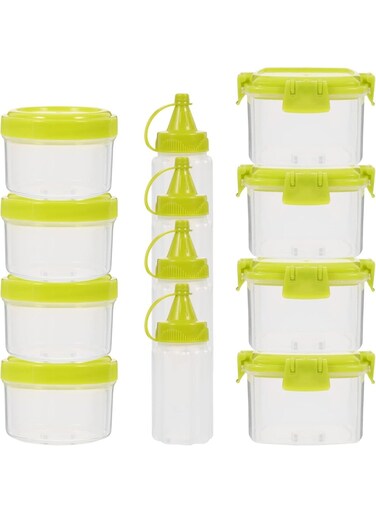 12 Pcs Mini Squeeze Bottles, Sauce Seasoning Box with Lid&iuml;&frac14;&OElig;Plastic Condiment Dressing Containers&iuml;&frac14;&OElig;Convenient Storage&iuml;&frac14;&OElig;for Outdoor Barbecue Camping&iuml;&frac14;&OElig;Green
