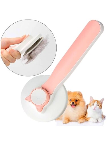 Pet Slicker Brush Self Cleaning for Cat, Dog, Kitten, Puppy, Grooming &amp; Shedding All Types of Hair, Gently Remove Floating Hair, Loose Fur, Mats &amp; Tangles, Massage, Easy to Use (Pink)