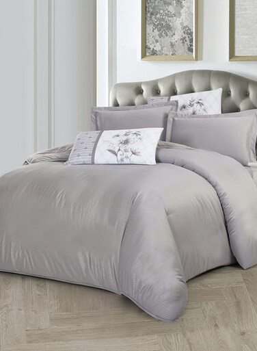 Duvet Set 4-Pcs Single Size Striped Microfiber Bed Set With 1 Duvet Cover Fits 100x200cm, 1 Fitted Sheet 1 Pillow Sham And 1 Pillowcase(Without Filler),Silver Grey