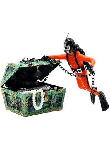 Rayyan Treasure Hunter Pirate Treasure Chest Dive Toys,Decor Glass Bubbler Fish Tank,Diver Decor Aquarium Decoration Treasure Chest Diver Treasure Box Decor Aquarium Prop