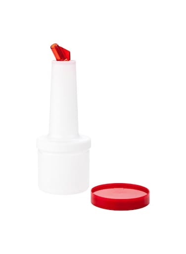 0.5 qt Plastic Quick Pour Storage Container Bottle - with Red Spout and Lid - Bar Storage Bottle - 3 1/2" x 3 1/2" x 10 1/4" - 1ct Box - Bar Lux