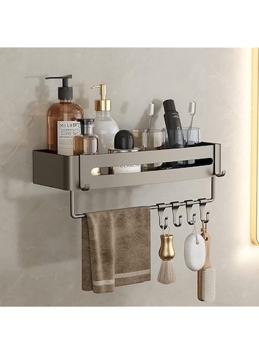 Serize Bathroom Storage Organizer, No Drilling Wall Mounted Shower Storage Rack Organizer, Anti-Rust Bathroom Storage Basket with Hooks, Suitable for Bathroom, Kitchen and Toilet (Style 4)