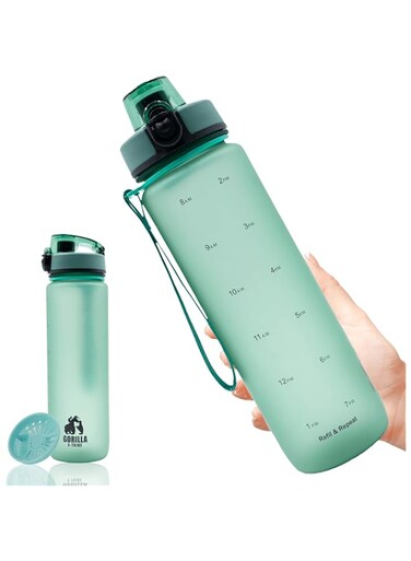 Gorilla E-Tribe Gym Water Bottle 1L with Time Marker - Motivational Water Bottle BPA Free &amp; Leak Proof - Infuser Strainer - Office, School &amp; Gym Bottle