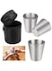 PERFETSELL 4 Pcs 30ml Stainless Steel Cup Food Grade Metal Tumblers Camping Drinking Gl Mug Mini Portable Shot Gl Set with Black Leather Bag for Hiking Picnic Camping Travel, BPA Free