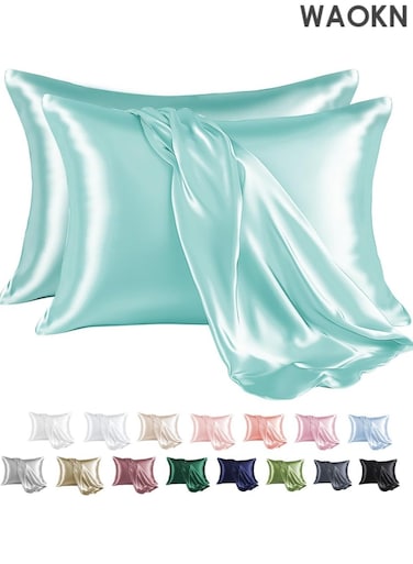 Satin Pillowcase for Hair and Skin, Silk Satin Pillowcase 2 Pack, Standard Size Pillow Cases Set of 2, Silky Pillow Cover with Envelope Closure (20x26, Turquoise)