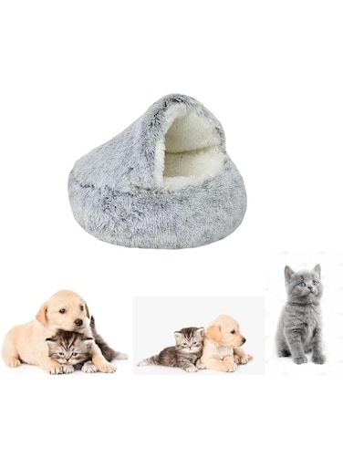 ALEjon 2023 New Cozy Cocoon Pet Bed for Dogs,winter Pet Plush Dog Bed,Cozy Cocoon Pet Bed for Dogs,Olvys Cozy Cocoon Pet Bed,Covered Cozy Pet Plush Bed,Round Fluffy Warm Cat Beds (Grey-plush,60cm)