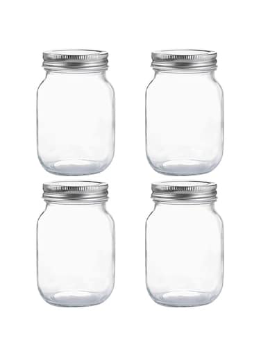 Glass Regular Mouth Mason Jars, 16 oz Clear Glass Jars with Silver Metal Lids for Sealing, Canning Jars for Food Storage, Overnight Oats, Dry Food, Snacks, Candies, DIY Projects (4PACK)