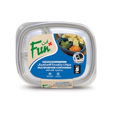 فان حاويات بلاستيكية متعددة الإستعمالات ذات 3 أجزاء مع غطاء - أبيض وأسود 148 ملل 5 قطع