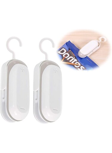 Mini Bag Sealer, Heat Sealer for Plastic Bags, Vacuum Food Sealer and Cutter, Portable and Practical, Quick and Easy Seal for Snack Bags Handheld Bag Sealer, Set of 2