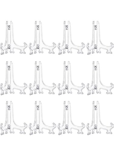 KASTWAVE 12 Pieces Plastic Easel Stands Plate Stands Holders, Picture Easel Stand Clear for Display Picture Frame Collectibles Desktop Weddings Party Home Decoration (7 Inches)