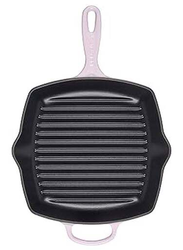 Houseware 24cm Enamelled Cast&acirc;&euro;&lsquo;Iron Square Skillet Pan with Pink Handle &acirc;&euro;&ldquo; Oven &amp; Induction Compatible Frying Pan