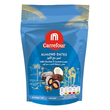Carrefour Almond Milk Chocolate and Coconut Coated Dates, 100g