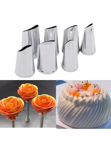 Suuker 7 Pcs Fondant Rose Nozzle Tips Set,Stainless Steel Cake Decorating Pastry Tools,Cake Decorating Supplies Baking Set Tools