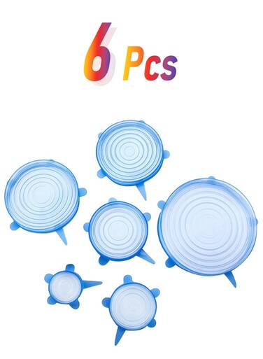 6-Piece Stretchable Tear Resistant Silicone Lids Blue 6-Piecegrams