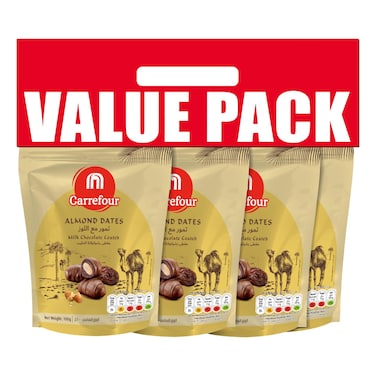 Carrefour Milk Chocolate Coated Almond Dates, 100g Pack of 4