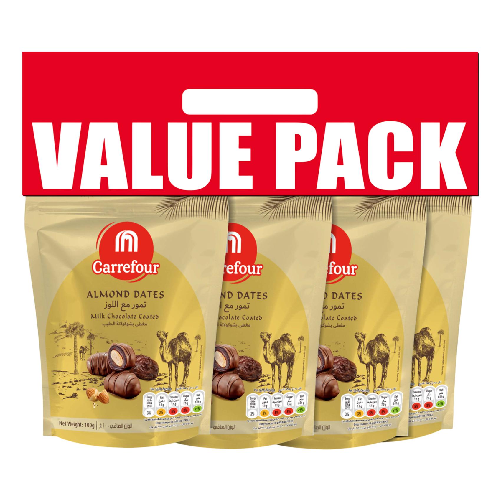 Carrefour Milk Chocolate Coated Almond Dates, 100g Pack of 4