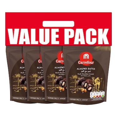 Carrefour Dark Chocolate Coated Almond Dates, 100g Pack of 4