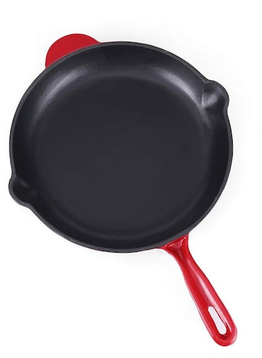 Houseware Red Cast Iron Enameled Frying Pan &acirc;&euro;&ldquo; Non-Stick, Heavy-Duty, Oven &amp; Induction Safe Round Skillet &acirc;&euro;&ldquo; 24cm Cooking Pan