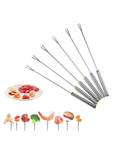 Steel Fondue Forks Set 6 Pack 9.5 Inch Color-Coded Forks With Heat-Resistant Handles For Cheese Chocolate And Fruit Fondue Perfect For Parties And Gatherings
