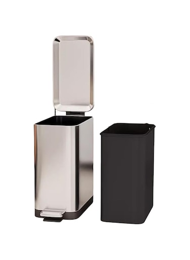ORCHID M&reg; 10L Garbage Bin Slim Stainless Steel Trash Can Step Pedal Trash Can - Narrow Soft Close Lid Garbage Bin with Removable Inner Bucket for Home Kitchen Bathroom Waste Paper Basket (Silver)