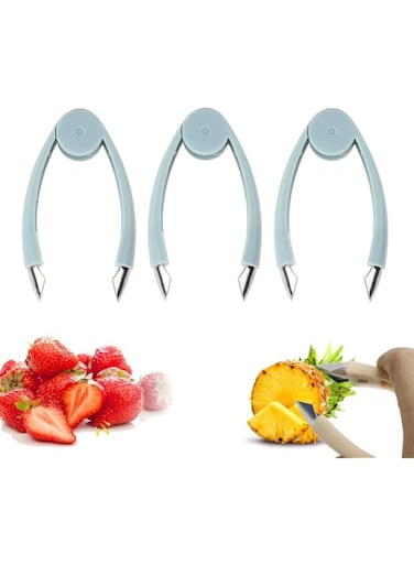 Multifunctional Pineapple Eye Remover, Stainless Steel Cutter, Pineapple Slicer and Corer Tool, Strawberry Huller Stem Remover Fruit Eye Remover for Potato, Tomato Corer, Kitchen Tools(Blue-3 Pcs)