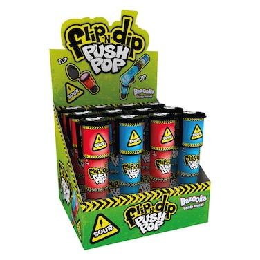 Bazooka Flip N Dip Push Pop Sour, 25g Pack of 12