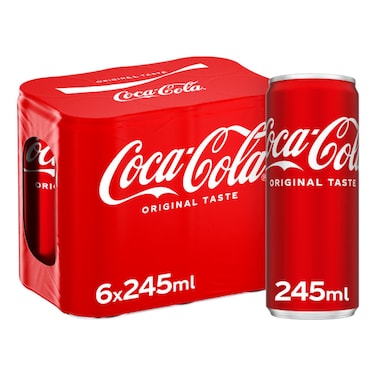 Coca-Cola Original Taste Carbonated Soft Drink Can, 245ml Pack of 6