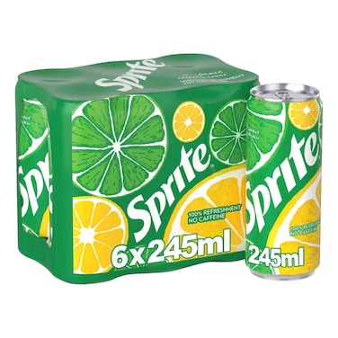 Sprite Lemon Lime Flavoured Carbonated Soft Drink Can, 245ml Pack of 6