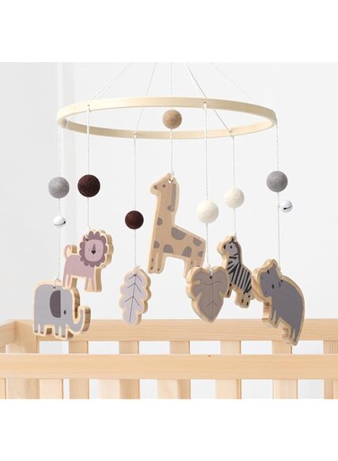 Baby Mobile Crib, Wooden Mobile Gender Neutral for Boys and Girls, Baby Mobile for Crib Nursery, Hand-Crocheted Mobile, Ceiling Mobile Presents for Newborns - Wild Animals Theme