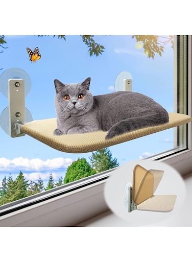 Joyzzz Cat Window Perch, 30&times;52cm Cordless Cat Window Hammock with 4 Strong Suction Cups, Foldable Cat Beds for Indoor Cats, Large Cats Window Seat Windowsill Safety with Metal Frame Soft Cover