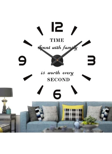Vangold Modern Mute DIY Frameless Large Wall Clock 3D Mirror Sticker Metal Big Watches Home Office Decorations (Black Gold73)
