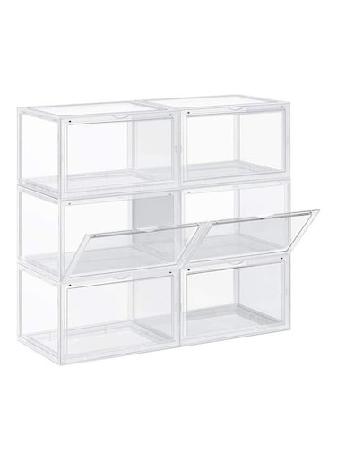 Large 6 Pack Shoe Storage Box, Clear Plastic Stackable Shoe Organizer for Closet, Space Saving Foldable Shoe Rack Sneaker Container Bin Holder