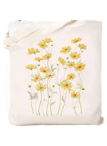 Rayyan Canvas Tote Bag Aesthetic for Women, Floral Tote Bag, Floral Tote, Flower Tote Bag for Women, Canvas Tote Bag Aesthetic, Cute Reusable Cloth Cotton Bags for for Shopping, Grocery