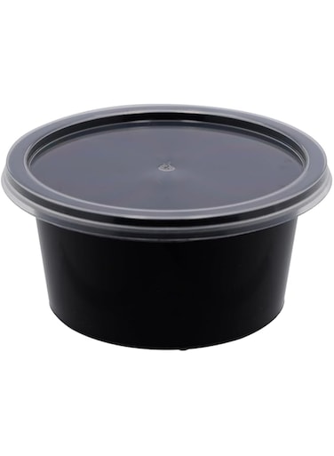 Packwell Black Base Microwave Round Shaped Container with Clear Lid 1500-Pieces, 100 ml Capacity, Black