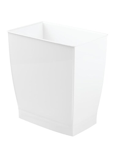 Idesign Spa Rectangular Trash, Waste Basket Garbage Can For Bathroom, Bedroom, Home Office, Dorm, College, 2.5 Gallon, White