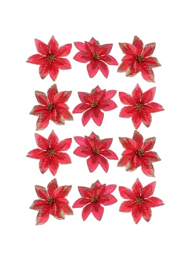 Algasan 12Pcs Double Layers Artificial Flowers Christmas Red Fake Flowers Xmas Tree Flower Decoration Xmas Wedding Party Wreath Garlands DIY