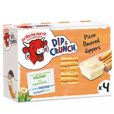 La Vache Qui Rit Dip &amp; Crunch Cheese And Pizza Flavoured Breadstick Snack 4 Pieces 140g