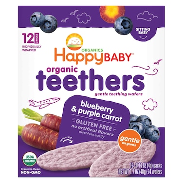 Happy Family Happy Baby Organic Teethers Wafers, Blueberry and Purple Carrot, 48g