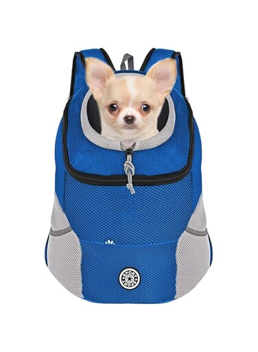 NC Dog Backpack, Puppy Backpack, Pet Carrier Backpack Small Dog Backpack Carrier Pet Travel Carrier Dog Front Carrier with Breathable Head Out Design and Padded Shoulder for Hiking (Large, Blue)