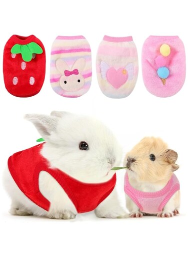 4 Pack Guinea Pig Clothes Rabbit Warm Vest Flannel Fleece Pet Costume T-Shirt for Small Animal Kitten Chihuahua Puppy (Pink, L)