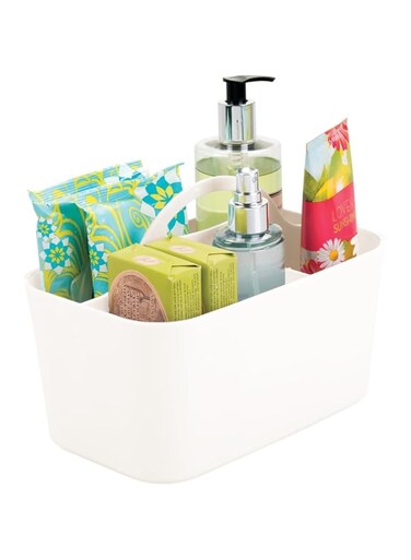 Azonee Plastic Organizer with Handle, , Stackable Storage Basket for Shower, Multipurpose Bath Tote for Hold Soap, Shampoo, Conditioner, Combs, Brushes, for Dorm, Shelf, Cabinet, White