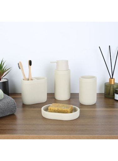 Delia Resin Set OF 4 Bathroom Set Beige