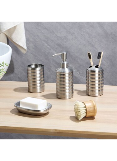 طقم حمام ستانلس ستيل 4 قطع من Delia - 6.7x17.5 سم - فضي