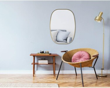 مرآة بإطار بيضاوي مربع صغير من دانوب هوم، ديكورات مرآة حديثة مثبتة على الحائط للزينة وغرفة المعيشة وغرفة النوم والحمام 60X90X2.8 سم - ذهبي مصقول