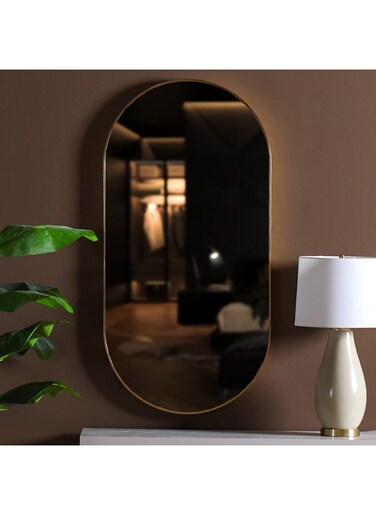 Danube Home Petite Runway Cylindrical Frame Mirror Modern Wall Mounted Mirror Decorations For Vanity Living Room Bedroom And Bathroom 60X120X3cm Brushed Gold