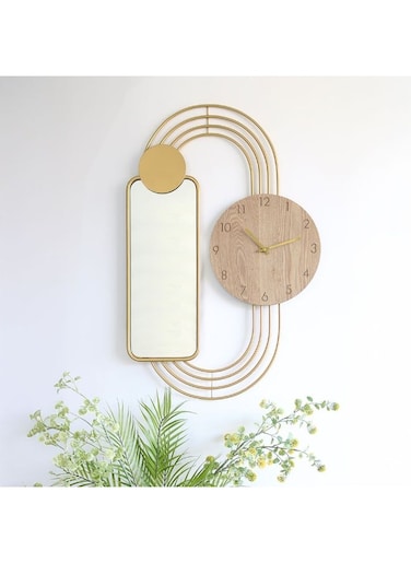 Danube Home Cambridge Modern Wall Clock With Mirror Stylish And Elegant Timepiece With Reflective Mirror Surface For Home Office Living Room And Bedroom D&eacute;cor 79.5X52.5X4.5cm Gold