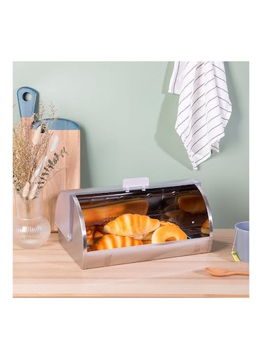 دانوب هوم Aaron صندوق خبز من الستانلس ستيل مصنوع من الستانلس ستيل وبلاستيك Ps حاوية طعام بسيطة لتخزين الأدوات المنزلية الحديثة L 38x27 X H 18.5 سم فضي