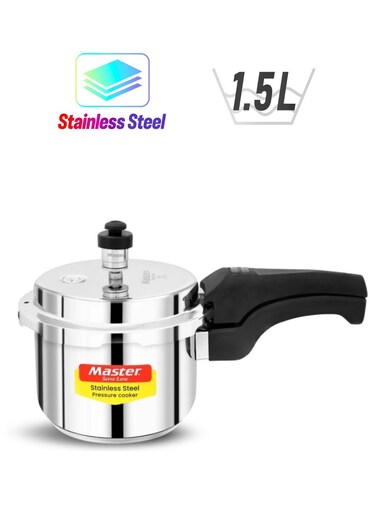 Danube Home Master Stainless Steel Outer Lid Pressure Cooker For Healthy Cooking Mirror Finish Easy To Clean 1.5 L