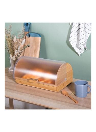 Danube Home Aaron Bamboo Bread Box With Frosted Clear Ps Cover Natural Bamboo And Polypropylene Plastic Simple Food Container Modern Houseware Storage L 39x25 X H 19cm