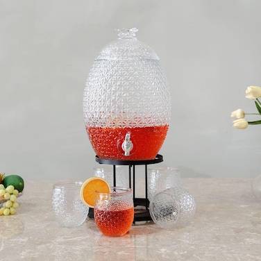 Danube Home Aresha 7-Piece Beverage Dispenser Set, 10L, 5X550ml 31.5X28.5X57.5cm Clear